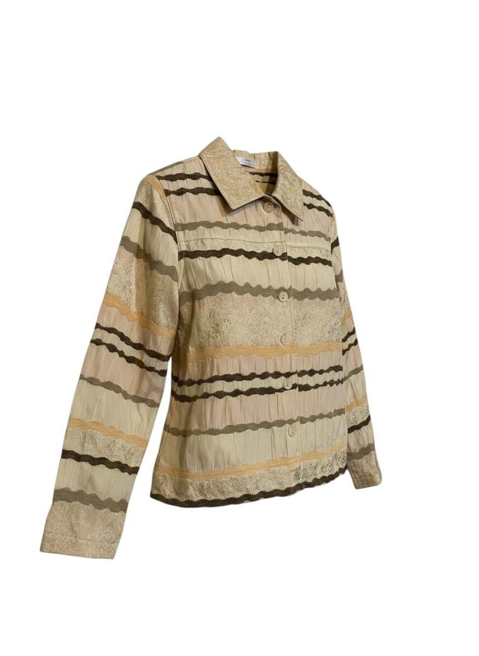 Erin by Erin London Button-Front Blazer Jacket in Gold/Tan Pucker Texture Small